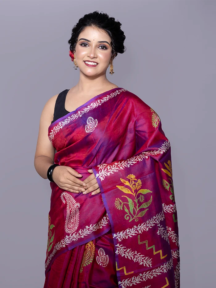 Par Anchal Buti Printed Bishnupuri Katan Silk Saree