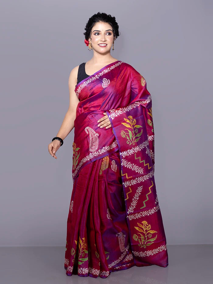 Par Anchal Buti Printed Bishnupuri Katan Silk Saree