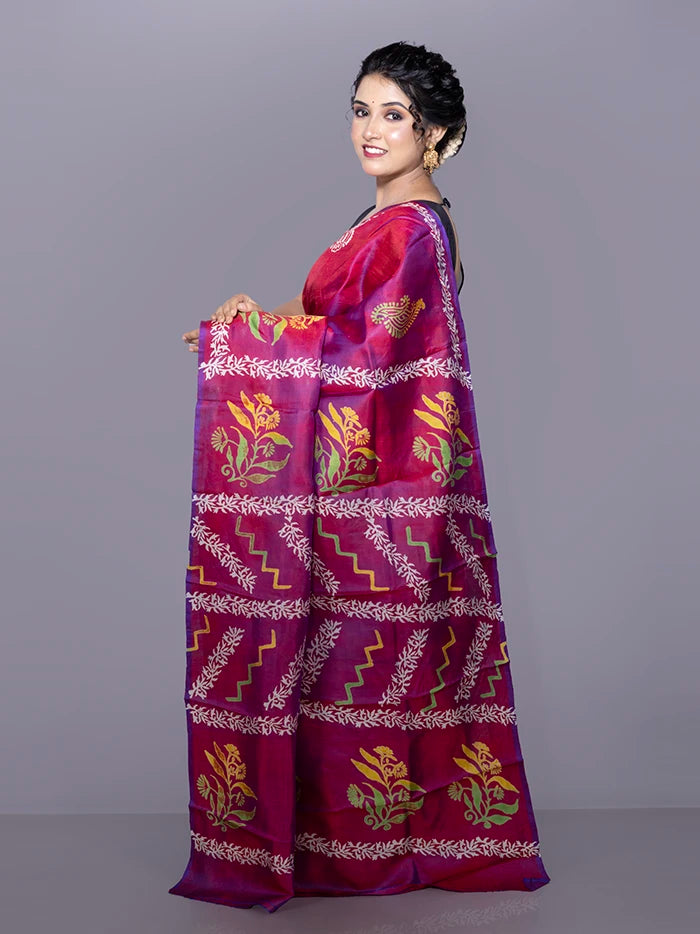 Par Anchal Buti Printed Bishnupuri Katan Silk Saree