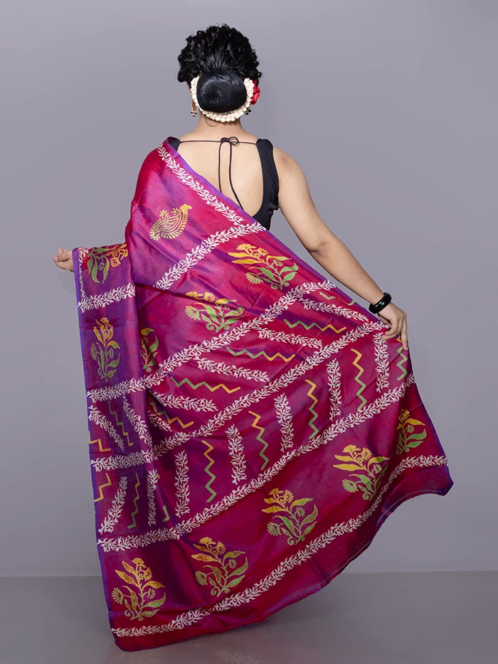 Par Anchal Buti Printed Bishnupuri Katan Silk Saree