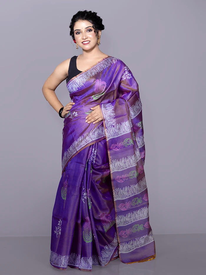 Par Anchal Buti Printed Bishnupuri Katan Silk Saree