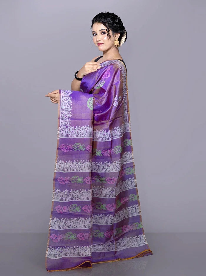 Par Anchal Buti Printed Bishnupuri Katan Silk Saree - WeaversIndia