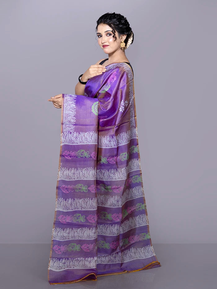 Par Anchal Buti Printed Bishnupuri Katan Silk Saree