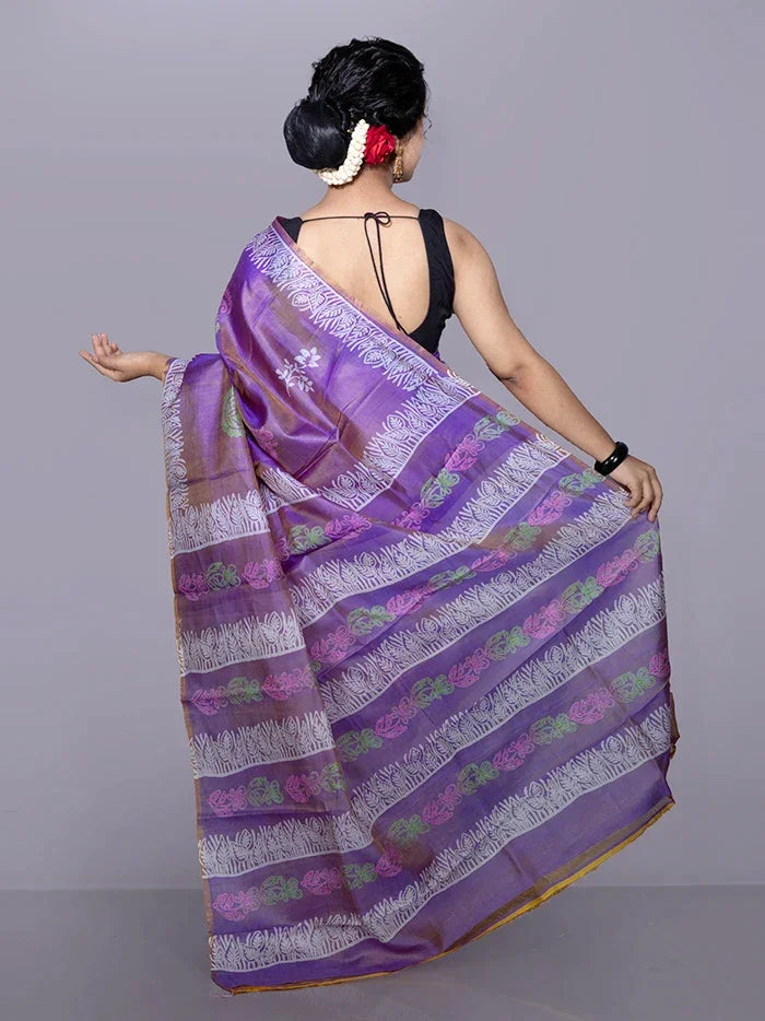 Par Anchal Buti Printed Bishnupuri Katan Silk Saree - WeaversIndia