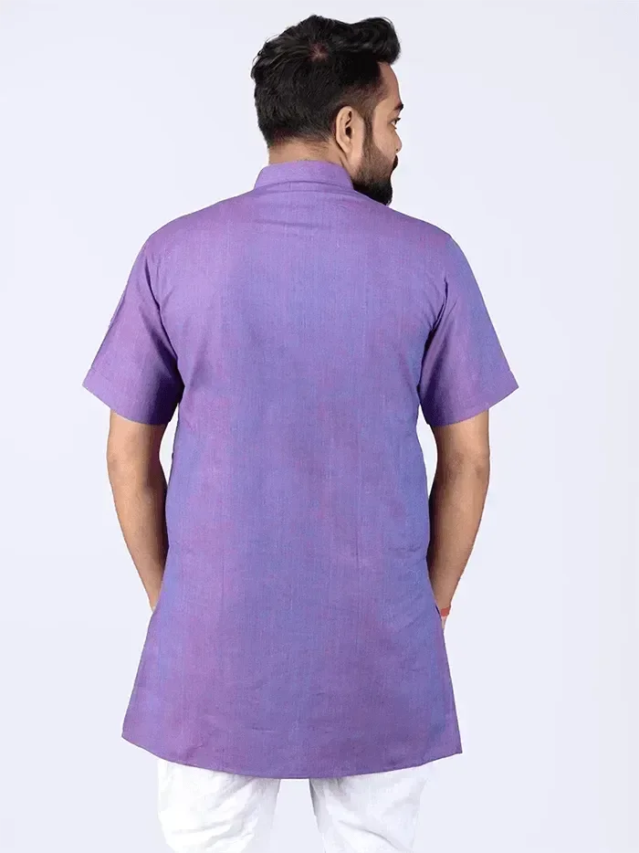 Blue Red Dual Tone Organic Cotton Half Sleeves Men Kurta - WeaversIndia