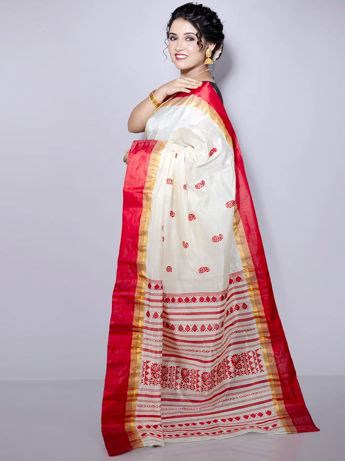 Red Par Anchal Buti Traditional Garad Silk Saree