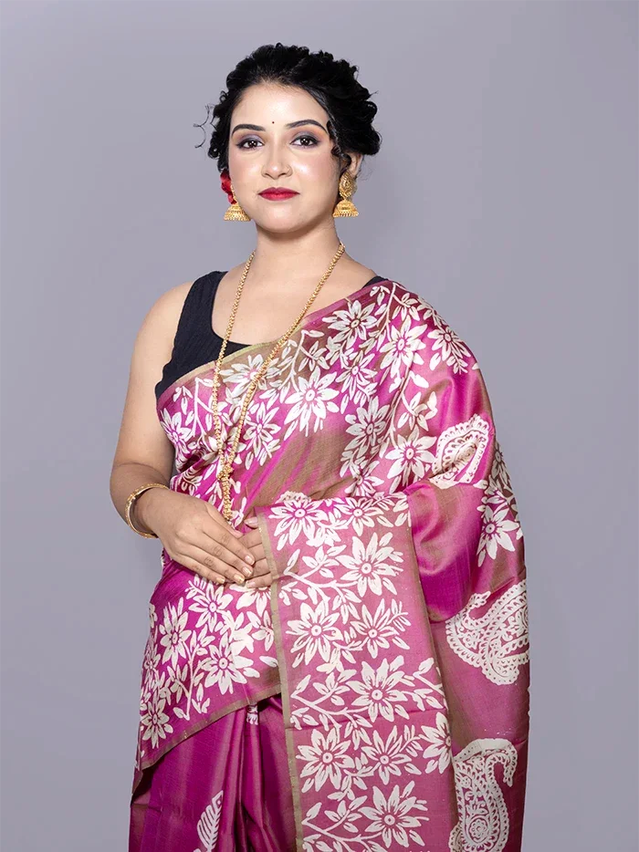 Par Anchal Buti Printed Bishnupuri Katan Silk Saree - WeaversIndia
