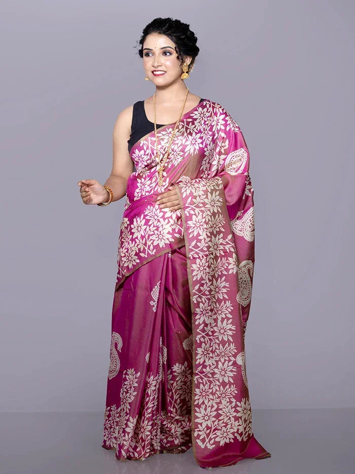 Par Anchal Buti Printed Bishnupuri Katan Silk Saree - WeaversIndia