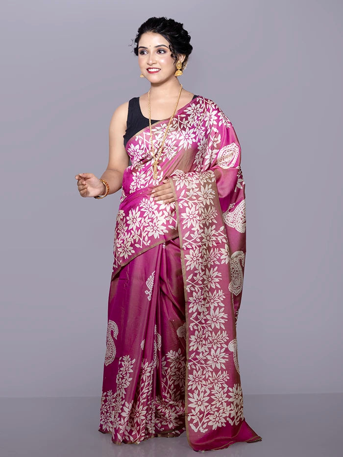 Par Anchal Buti Printed Bishnupuri Katan Silk Saree