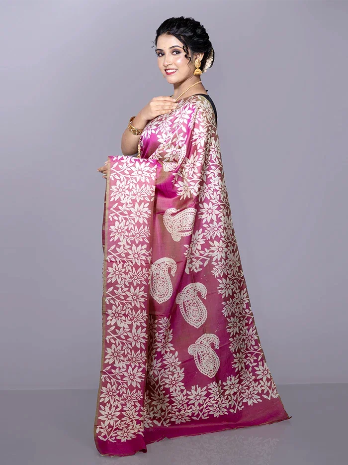 Par Anchal Buti Printed Bishnupuri Katan Silk Saree - WeaversIndia