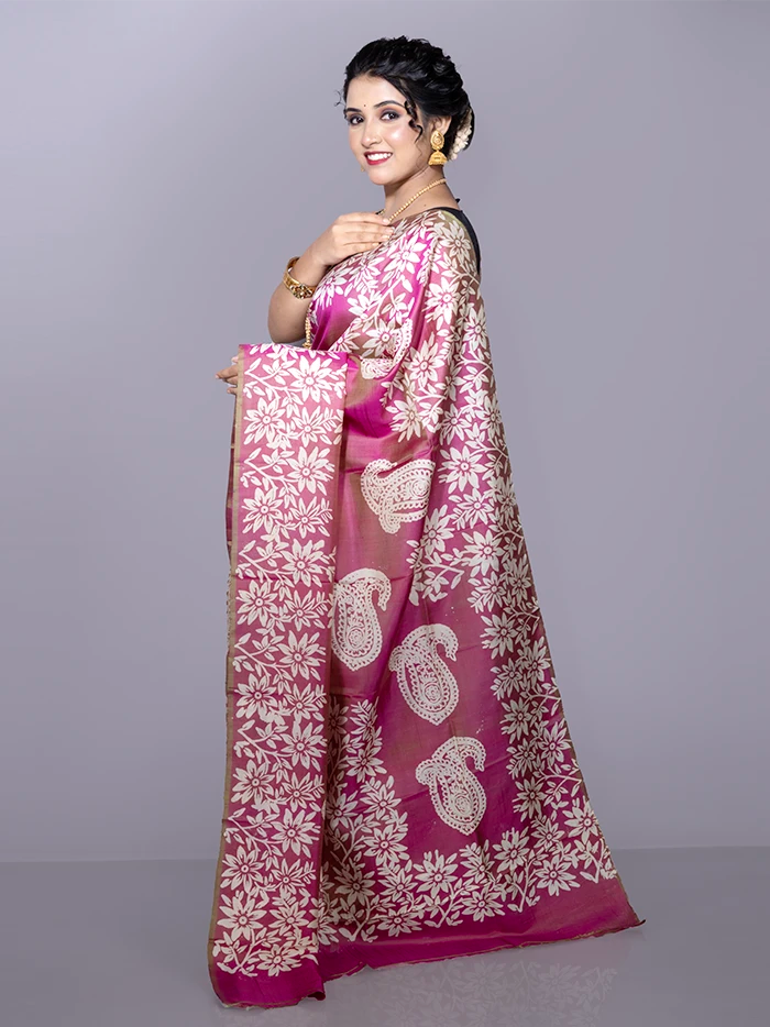 Par Anchal Buti Printed Bishnupuri Katan Silk Saree