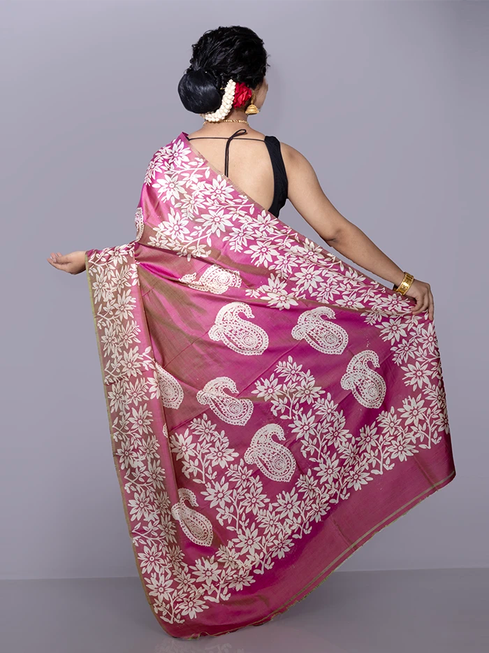 Par Anchal Buti Printed Bishnupuri Katan Silk Saree