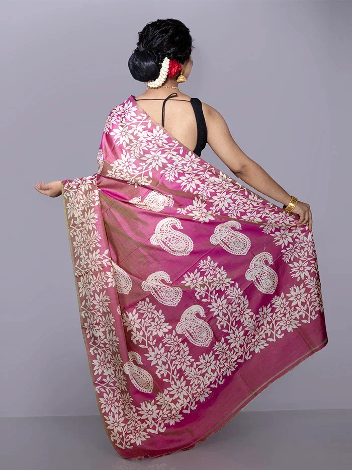 Par Anchal Buti Printed Bishnupuri Katan Silk Saree - WeaversIndia