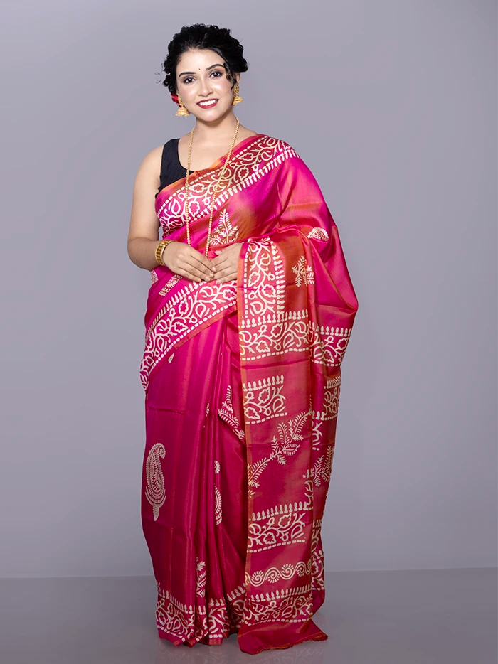 Par Anchal Buti Printed Bishnupuri Katan Silk Saree