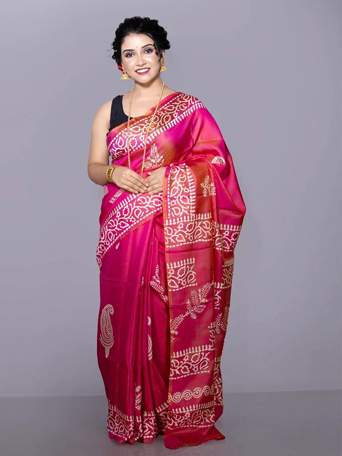 Par Anchal Buti Printed Bishnupuri Katan Silk Saree - WeaversIndia