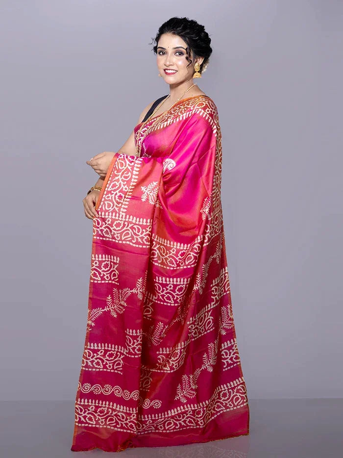 Par Anchal Buti Printed Bishnupuri Katan Silk Saree - WeaversIndia