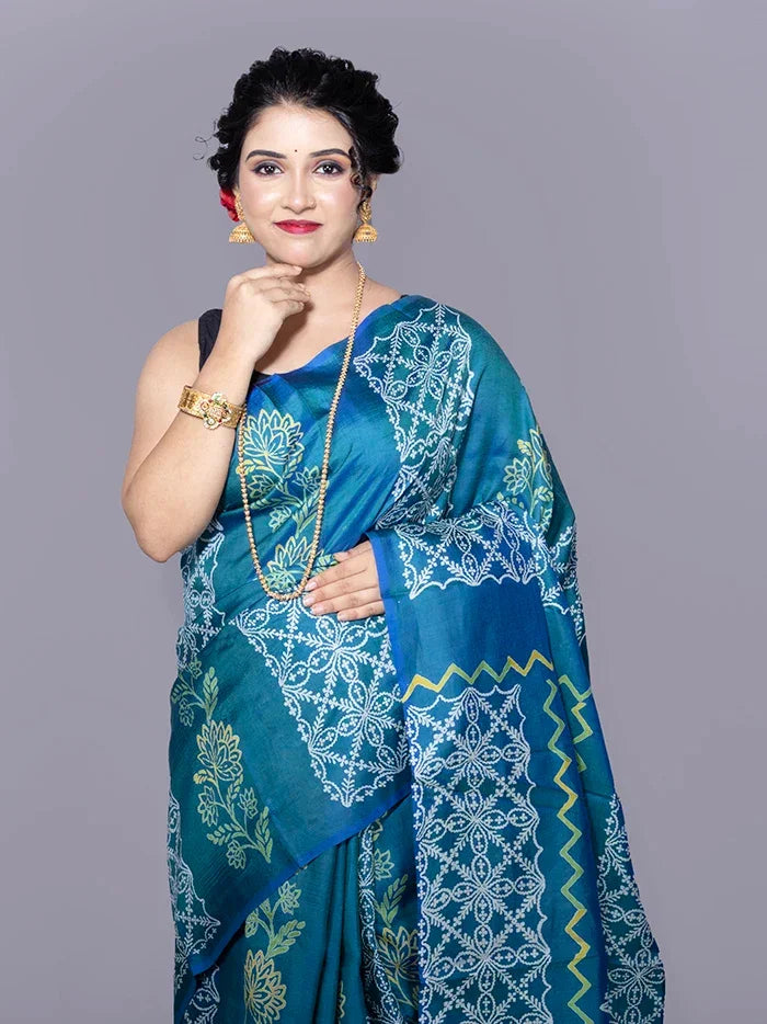 Allover Printed Bishnupuri Katan Silk Saree - WeaversIndia