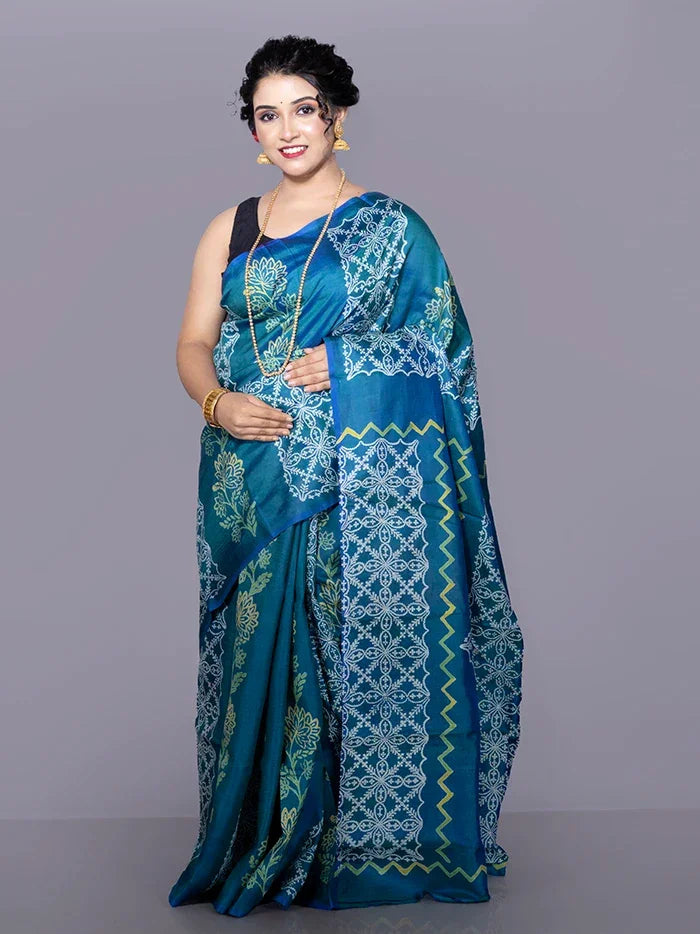 Allover Printed Bishnupuri Katan Silk Saree - WeaversIndia