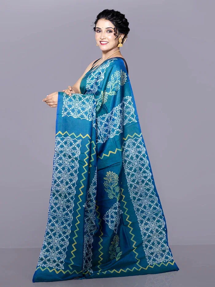 Allover Printed Bishnupuri Katan Silk Saree - WeaversIndia