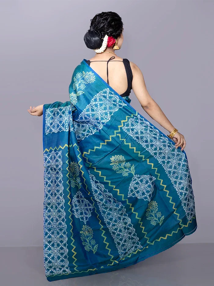 Allover Printed Bishnupuri Katan Silk Saree - WeaversIndia