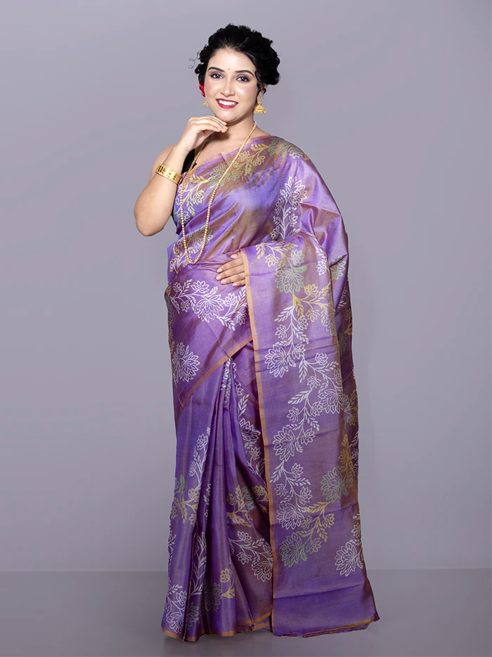 Par Anchal Buti Printed Bishnupuri Katan Silk Saree