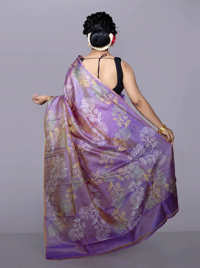 Par Anchal Buti Printed Bishnupuri Katan Silk Saree - WeaversIndia