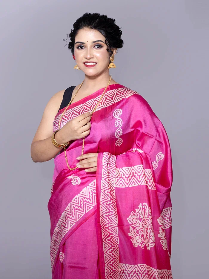 Par Anchal Buti Printed Bishnupuri Katan Silk Saree - WeaversIndia