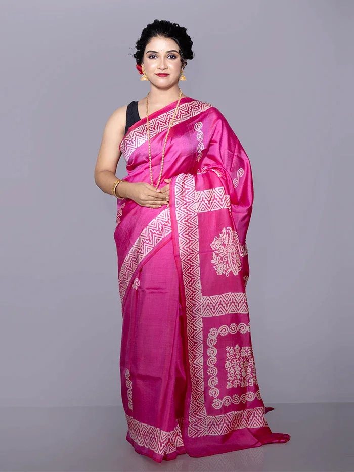 Par Anchal Buti Printed Bishnupuri Katan Silk Saree - WeaversIndia