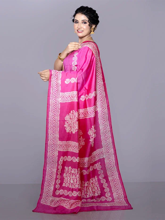Par Anchal Buti Printed Bishnupuri Katan Silk Saree - WeaversIndia