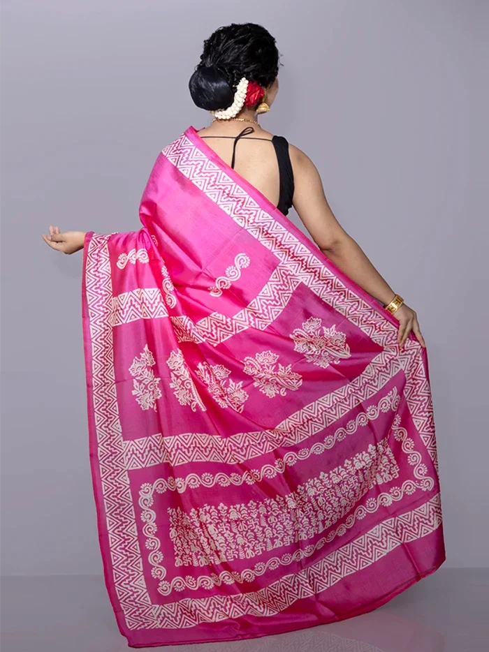 Par Anchal Buti Printed Bishnupuri Katan Silk Saree - WeaversIndia