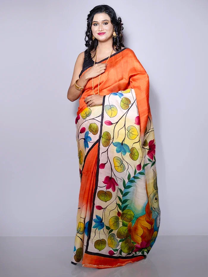 Par Anchal Hand Painted Murshidabad Silk Saree - WeaversIndia