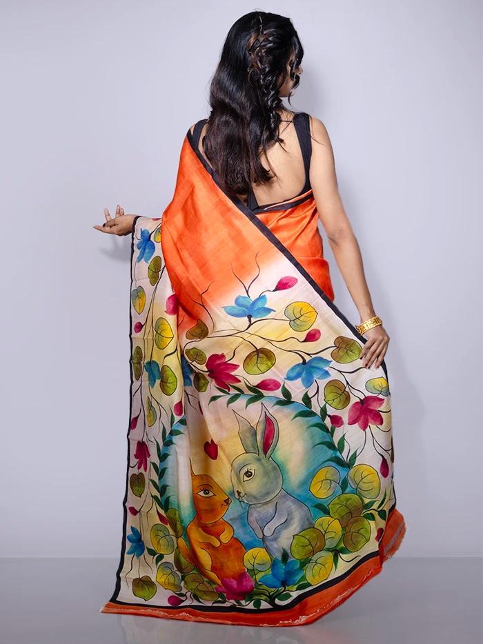 Par Anchal Hand Painted Murshidabad Silk Saree