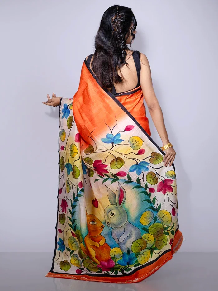 Par Anchal Hand Painted Murshidabad Silk Saree - WeaversIndia