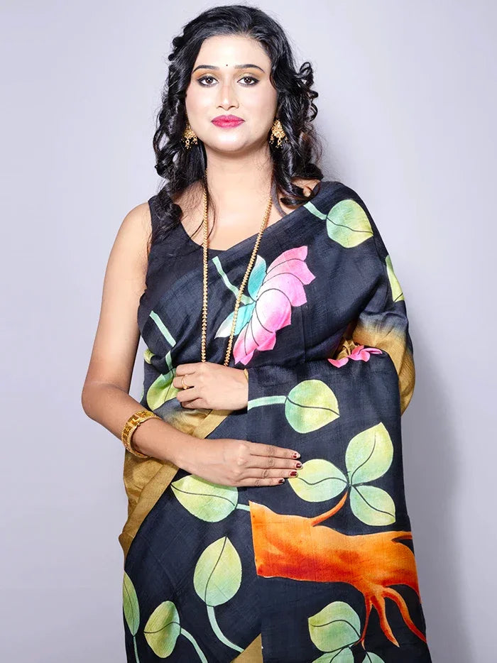 Par Anchal Hand Painted Murshidabad Silk Saree - WeaversIndia