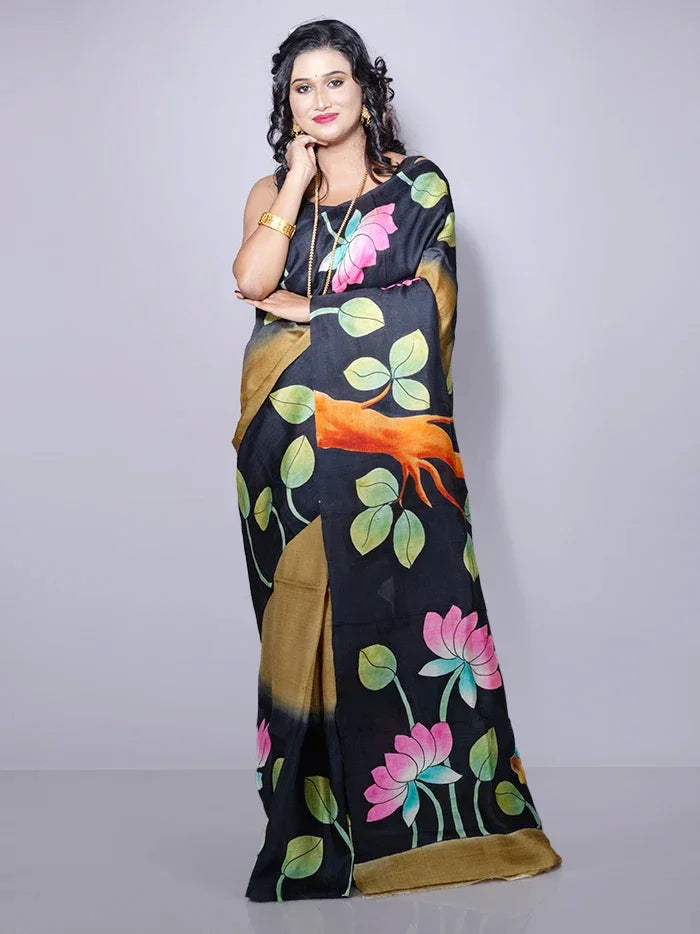 Par Anchal Hand Painted Murshidabad Silk Saree - WeaversIndia