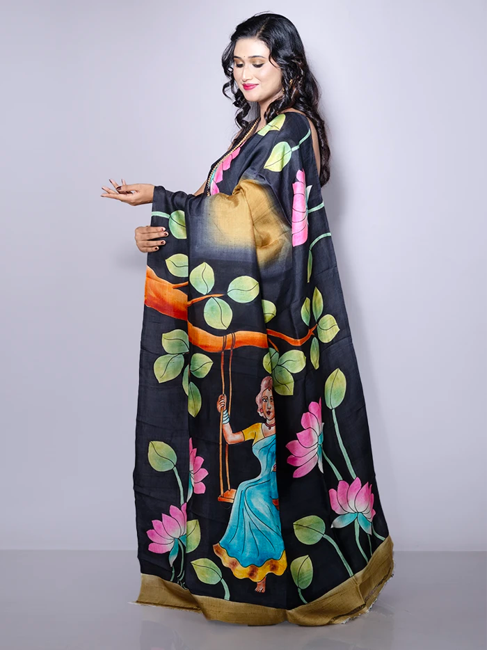 Par Anchal Hand Painted Murshidabad Silk Saree