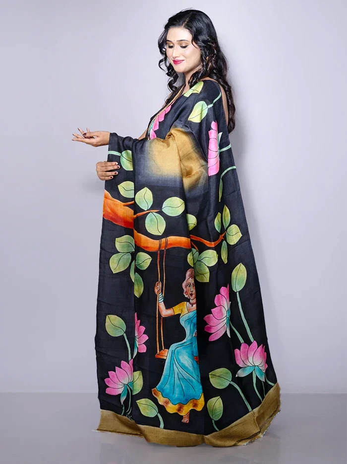 Par Anchal Hand Painted Murshidabad Silk Saree - WeaversIndia