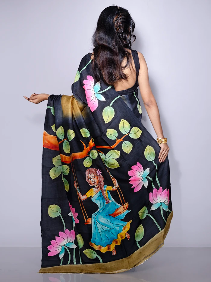 Par Anchal Hand Painted Murshidabad Silk Saree