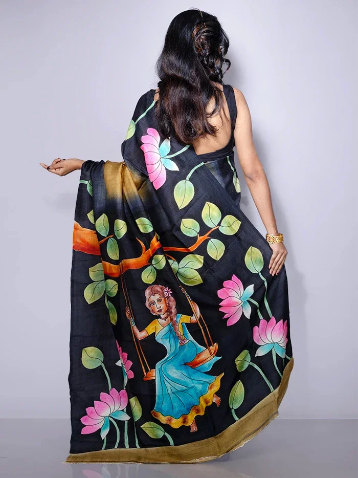 Par Anchal Hand Painted Murshidabad Silk Saree - WeaversIndia