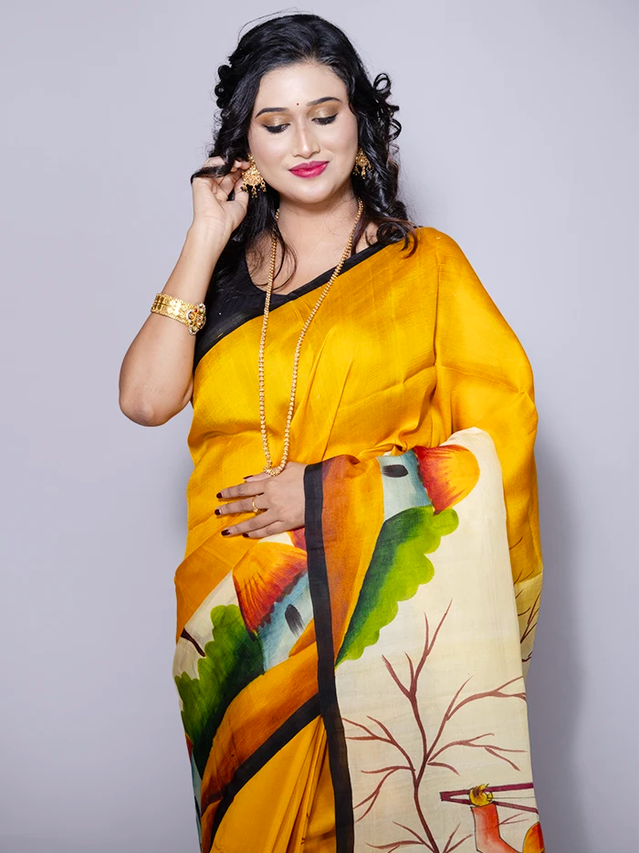 Par Anchal Hand Painted Murshidabad Silk Saree