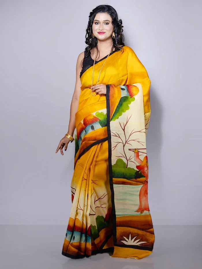 Par Anchal Hand Painted Murshidabad Silk Saree - WeaversIndia
