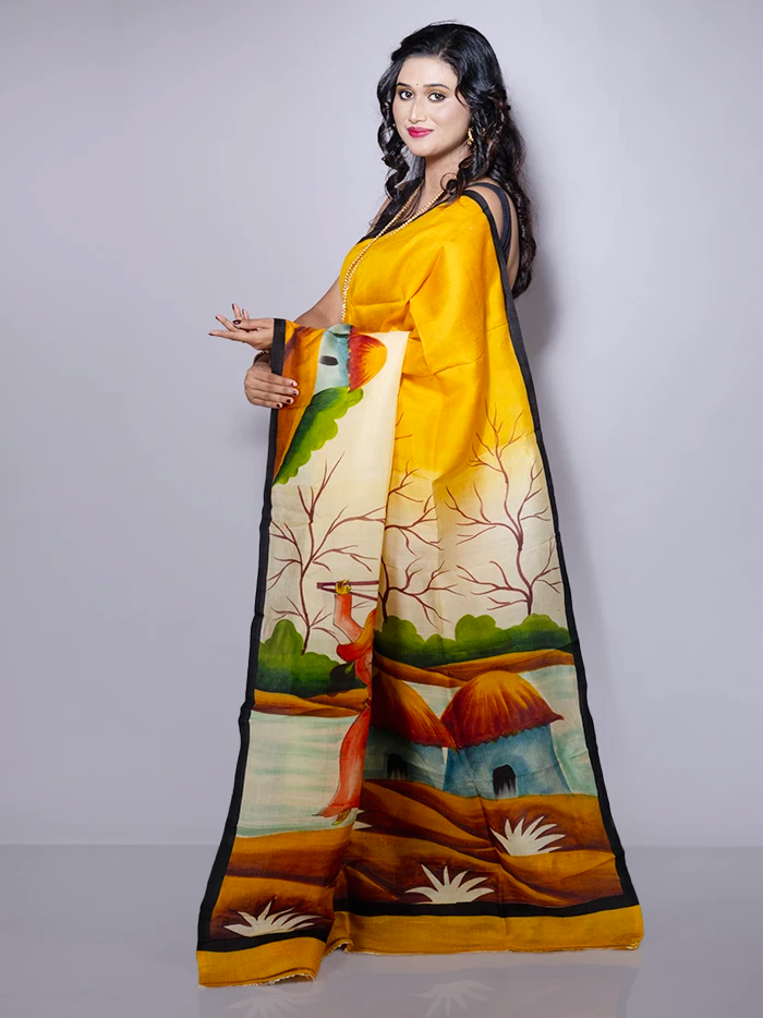 Par Anchal Hand Painted Murshidabad Silk Saree