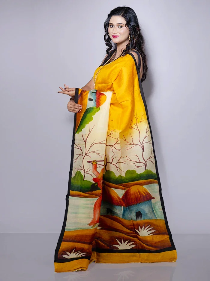 Par Anchal Hand Painted Murshidabad Silk Saree - WeaversIndia