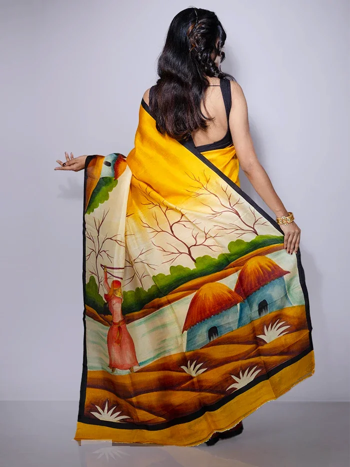 Par Anchal Hand Painted Murshidabad Silk Saree - WeaversIndia