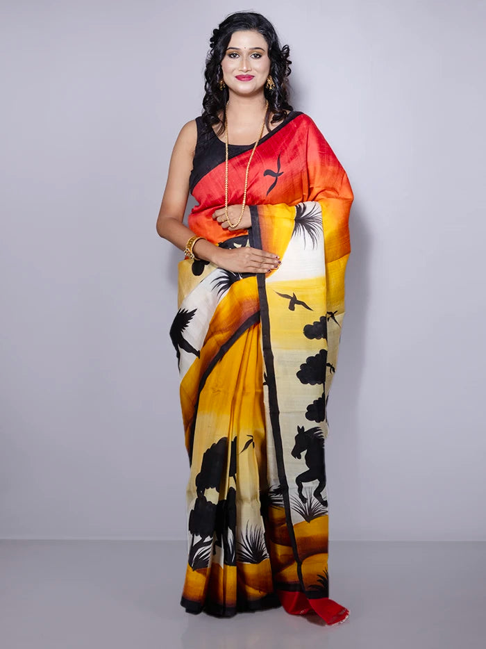 Allover Hand Painted Murshidabad Silk Saree