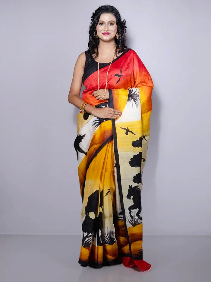 Allover Hand Painted Murshidabad Silk Saree - WeaversIndia