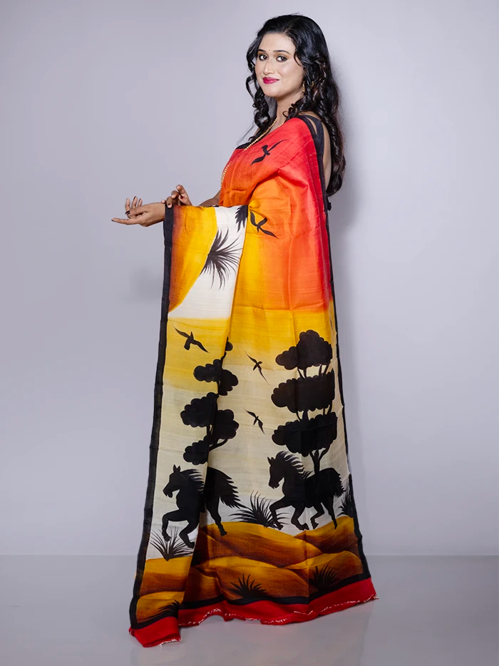 Allover Hand Painted Murshidabad Silk Saree