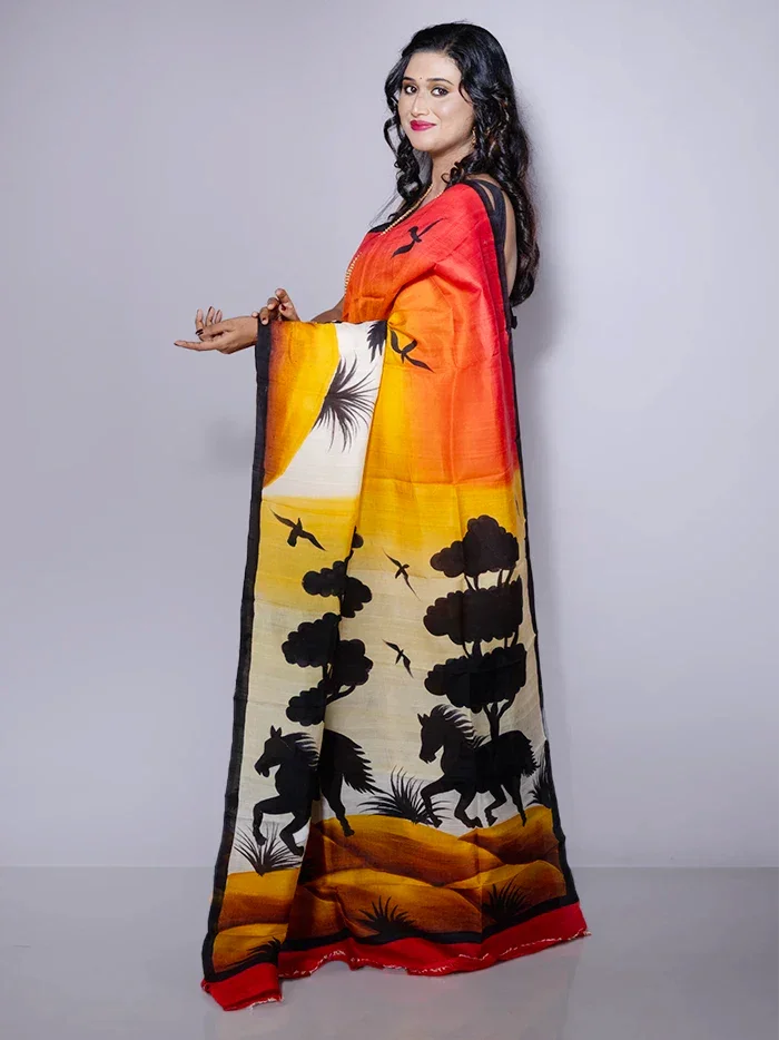 Allover Hand Painted Murshidabad Silk Saree - WeaversIndia