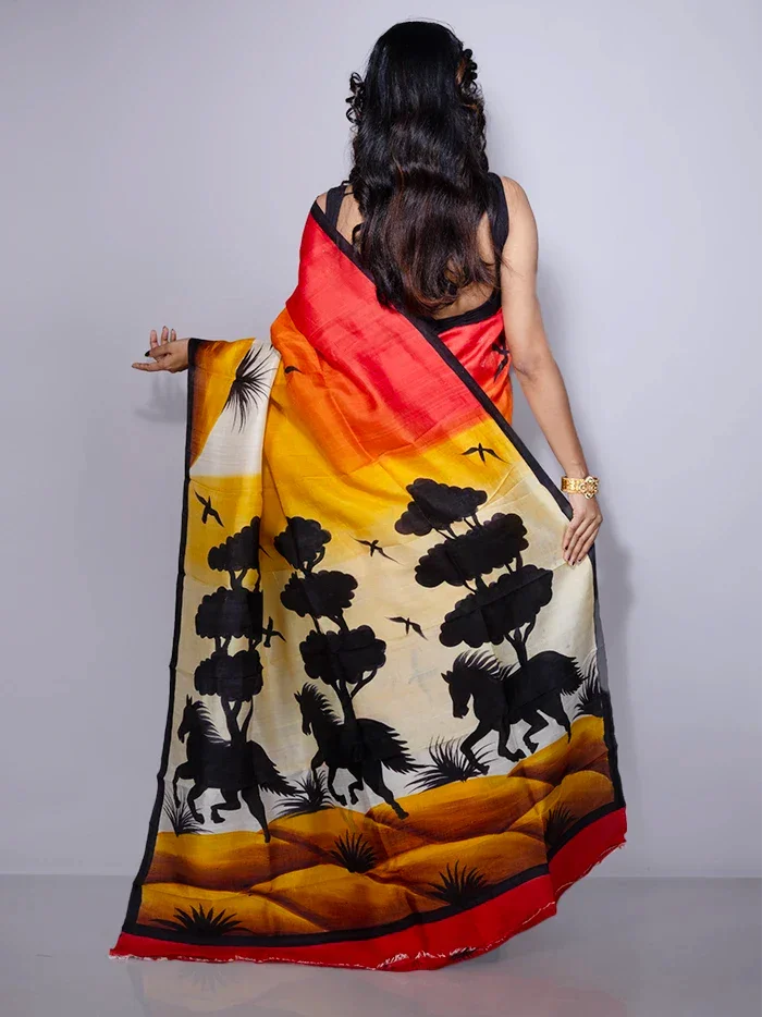 Allover Hand Painted Murshidabad Silk Saree - WeaversIndia
