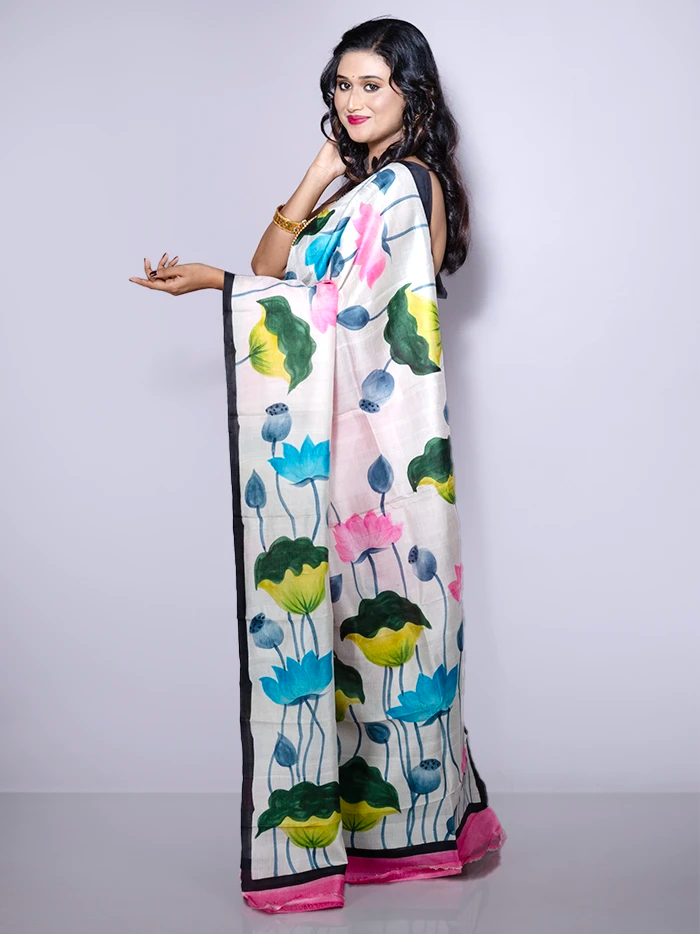 Pink Hand Painted Murshidabad Silk Saree